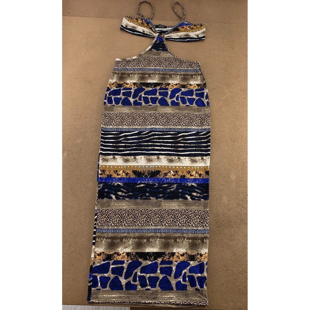 Win Win Women's Size Large Colorful Printed Knit Cut Out Bodycon Maxi Dress New